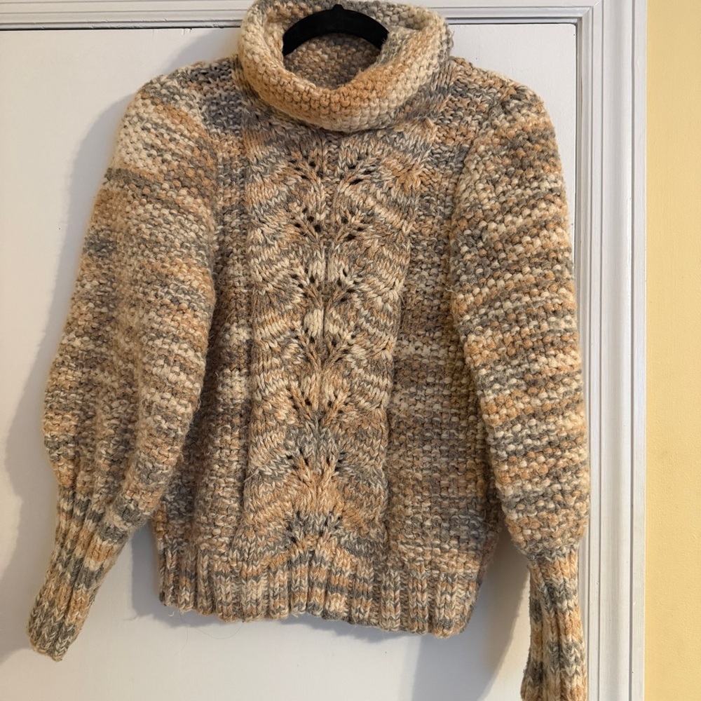 Crochet turtleneck sweater hand made women small 
Balloon sleeves